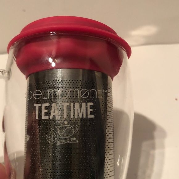 Gelmoment glass tea mug with infuser, lid and silicone band- like new - Picture 2 of 8